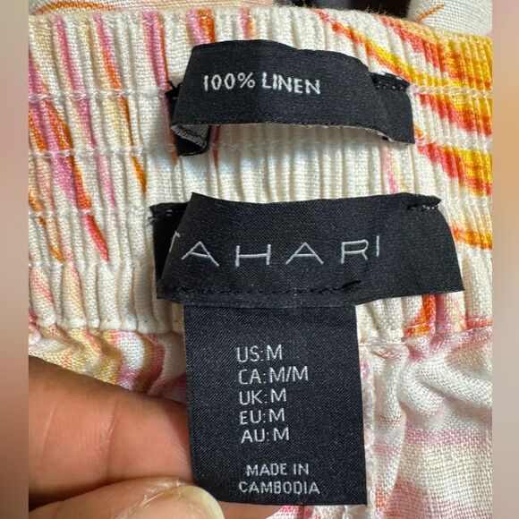 Tahari Multicolor Print Wide Leg Linen Pants size M Resortwear Cruise Vacation - Picture 3 of 9